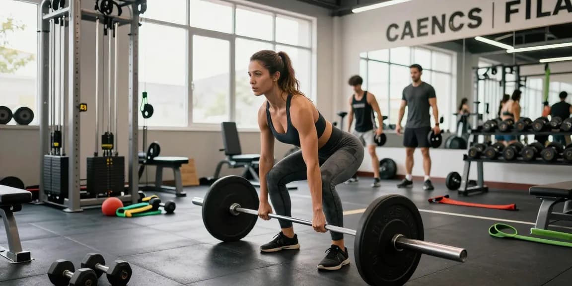 Powerful woman lifting weights at the pharmaqo shop gym, showcasing strength and dedication.