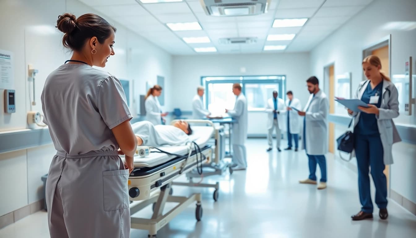 Emergency Hospital Services in action as medical staff tend to patients in a busy emergency room environment.