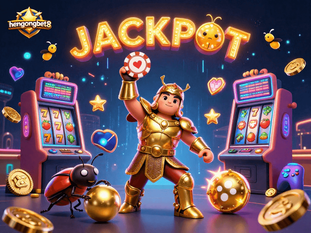 Experience the excitement of hengongbet8 with a victorious beetle and vibrant slot machines.