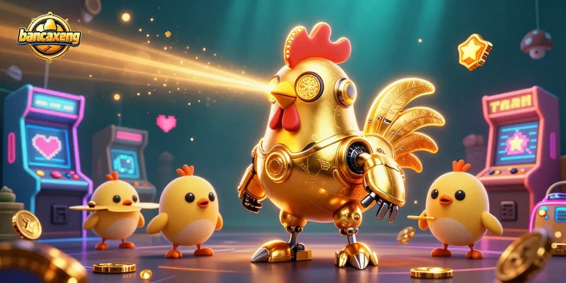 bancaxeng captivates players with a dazzling 3D underwater arcade scene featuring a futuristic rooster shooting laser beams.