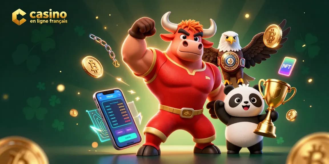 Vivez l'excitation du casino en ligne francais avec un taureau légendaire, une aigle et un panda.