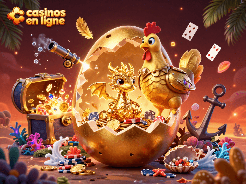 Jouez dans les casinos en ligne avec des dragons d'or et des jetons de poker.