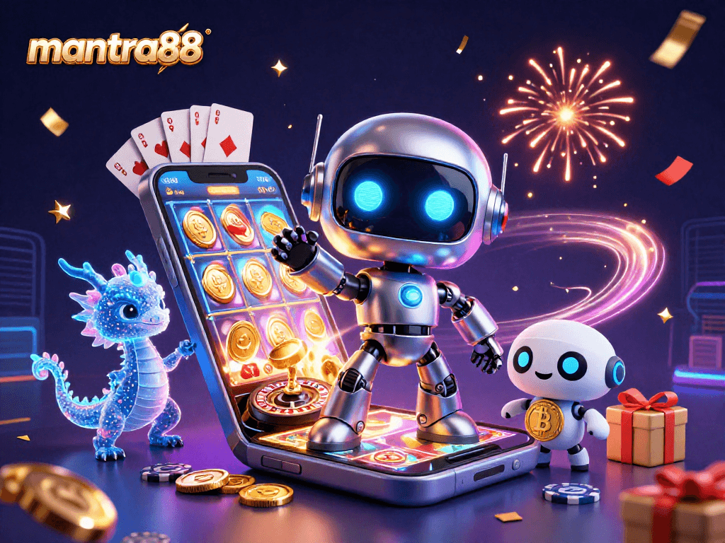 Engage with mantra88 for thrilling casino action featuring colorful slot games, robots, and bitcoin rewards.