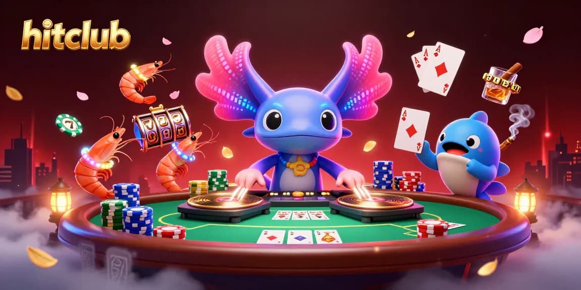 Engage users with hitclub's vibrant casino scene featuring animated characters and rich gaming elements.