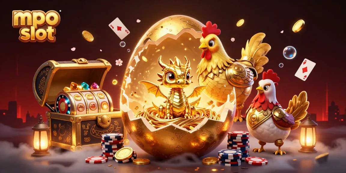 Experience the excitement of mpo slot with a golden dragon and vibrant gaming elements.