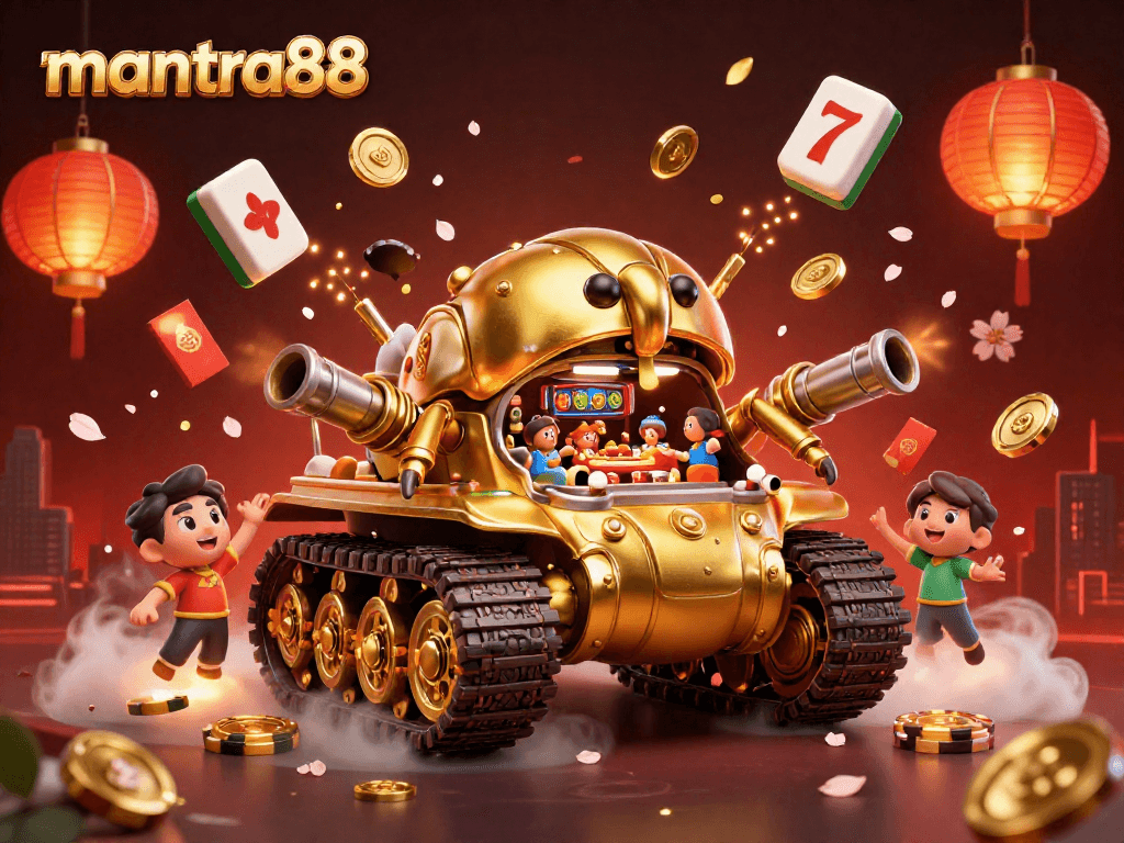 Experience thrilling wins at mantra88 casino with a lively illustration of minting gold and jade treasures.