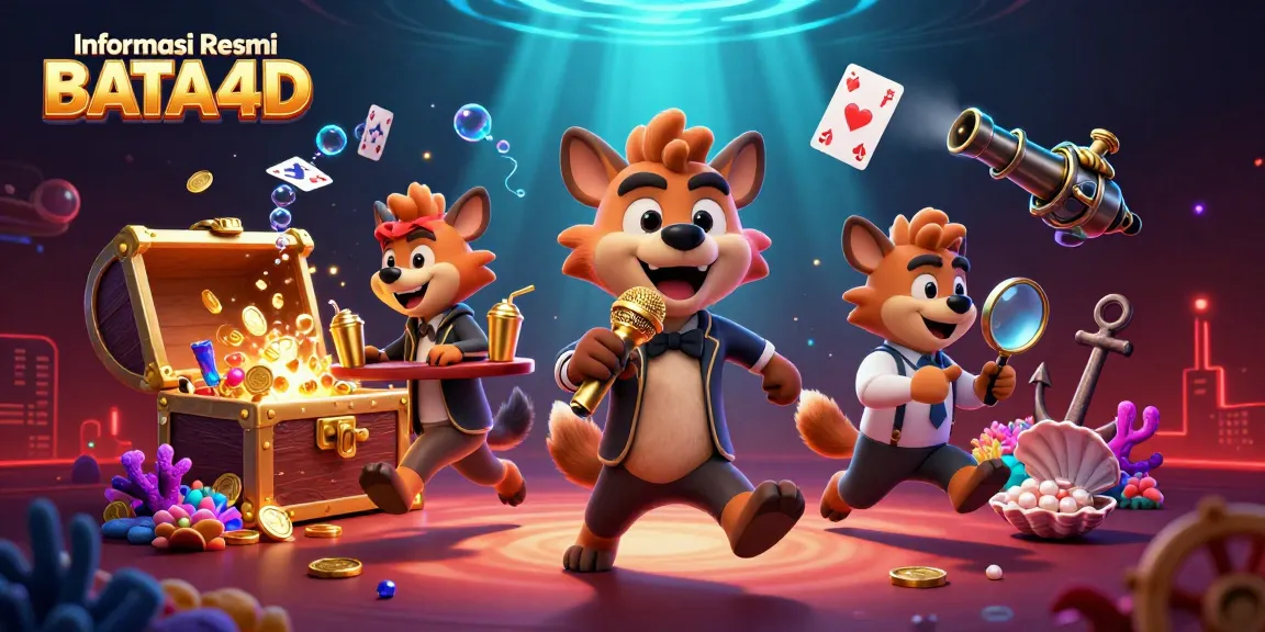 Engage with Informasi Resmi BATA4D in this vibrant casino scene featuring hyenas and fun gaming elements.