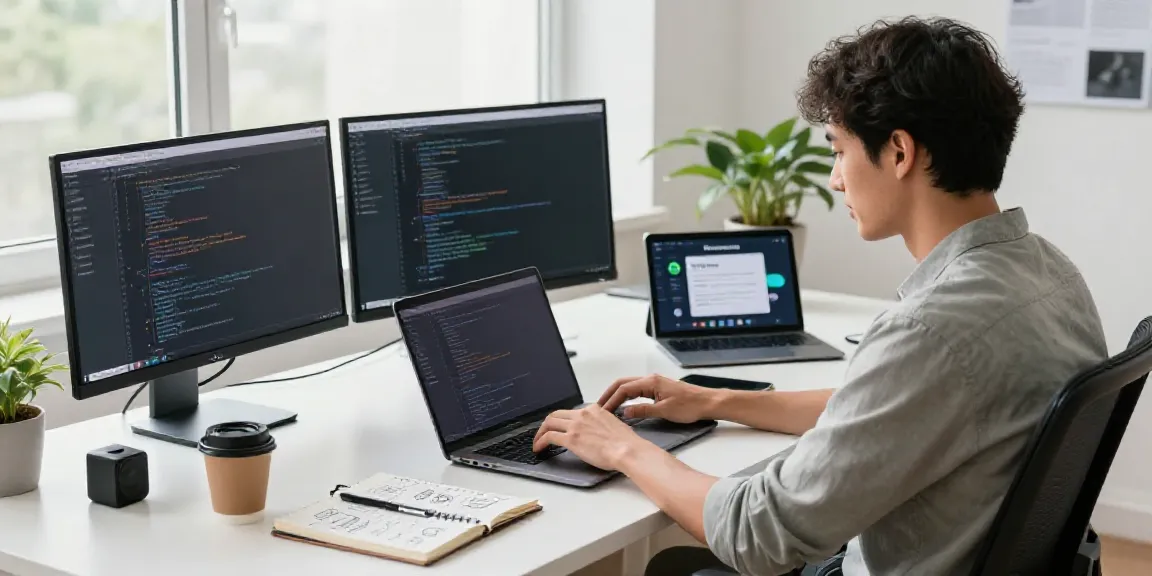 Developer showcasing the brave浏览器 features in a modern workspace.