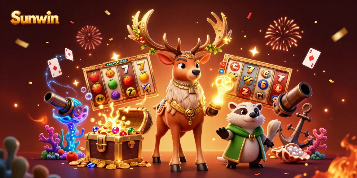 Win big with Sunwin in this vibrant 3D casino illustration filled with excitement.