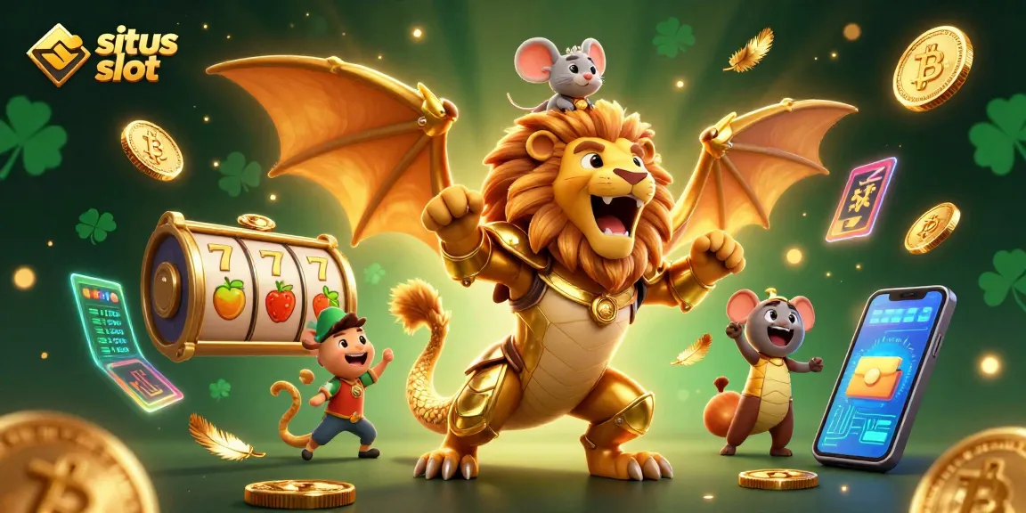 Play slots with situs toto slot featuring a golden chimera creature and dynamic crypto elements.