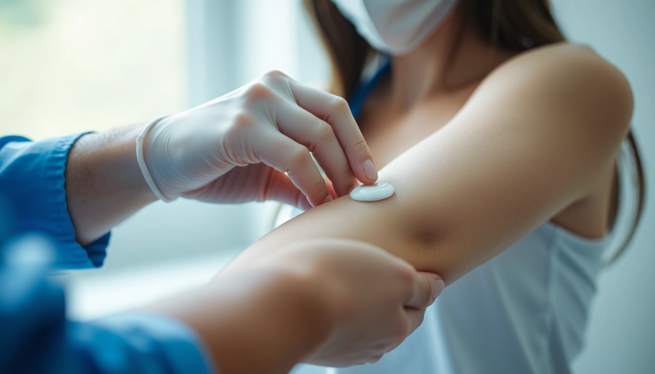 Apply dmso salve on skin in a clinical setting by a healthcare practitioner.