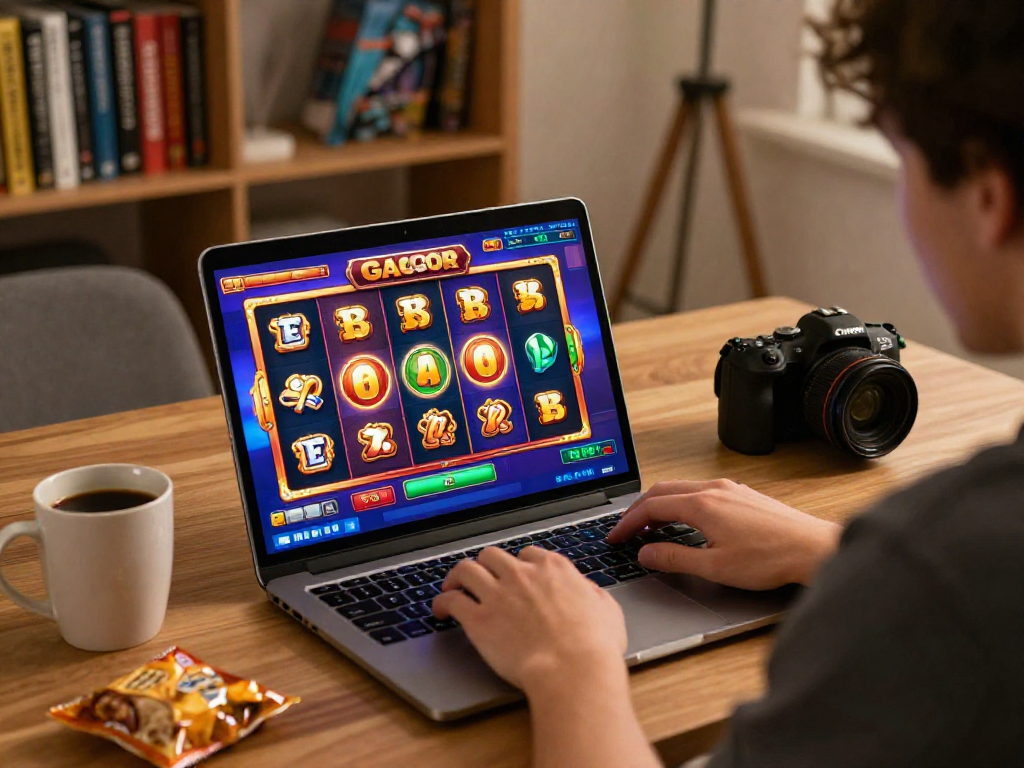 Slot gacor online gaming scene dengan pemain menikmati pengalaman game di rumah.