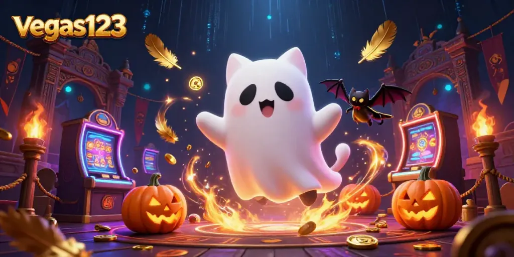 Slot dan judi di vegas123, hantu kucing lucu melayang di kasino berhantu.