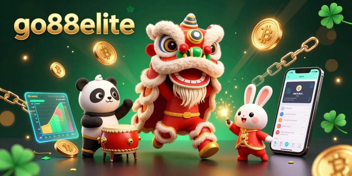 Join the action at go88elite with festive Chinese New Year vibes, showcasing a lively lion dance and crypto coins.