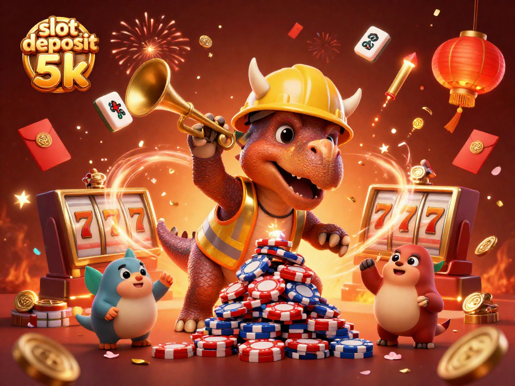 Spin to win with slot deposit 5k in vibrant, festive 3D casino celebration art