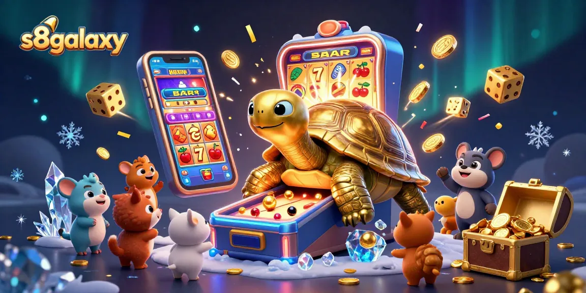 S8galaxy brings thrilling gaming action with a colossal golden tortoise as a pinball machine amid exploding slot jackpots.