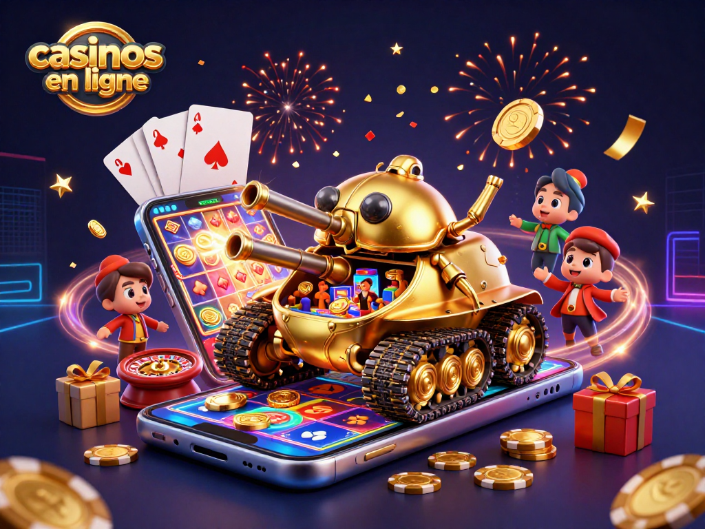 Vivez l'excitation des casinos en ligne avec ce tank doré, un mini-casino animé au cœur de l'action!