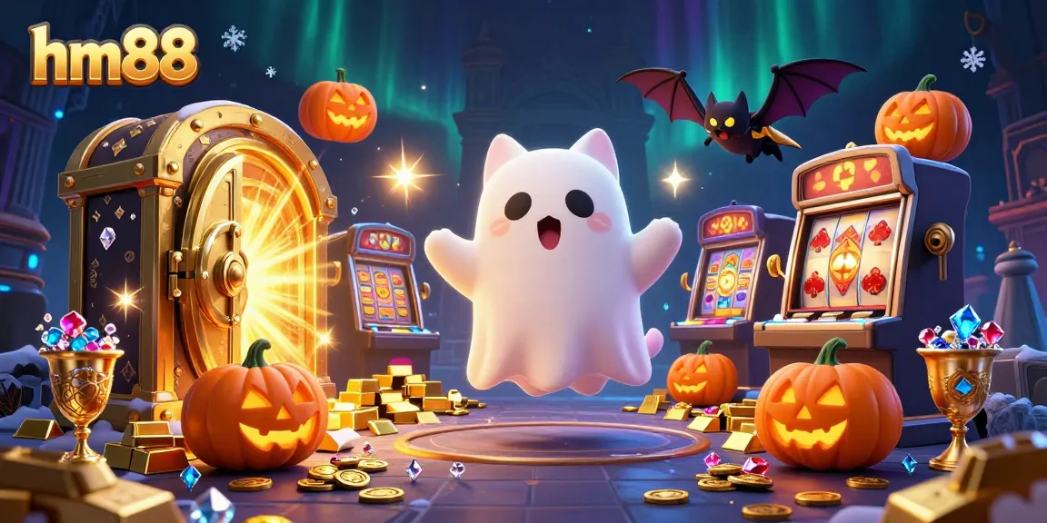 Engaging scene with ghost cat and vampire bat illustrating exciting gameplay at hm88 casino, showcasing vibrant colors and holiday themes.