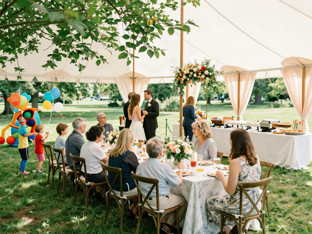 Event rentals for wedding celebration with elegant decor and joyful guests.