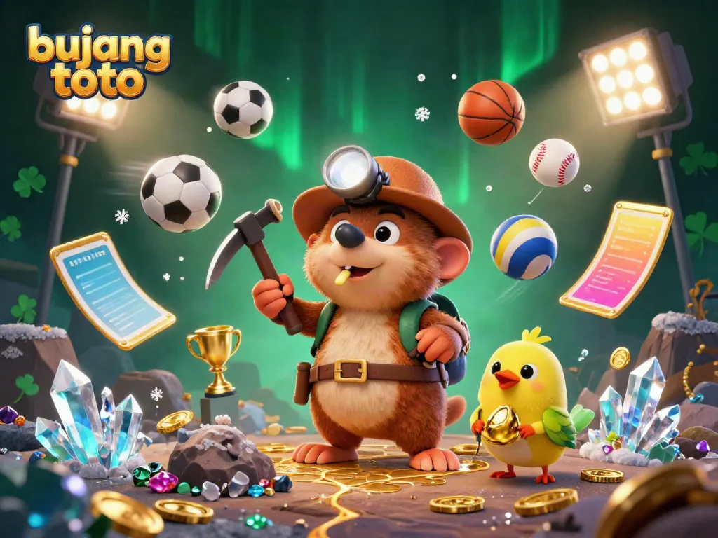 Experience the excitement of bujang toto with a vibrant, dynamic treasure-hunting scene featuring sports betting elements.