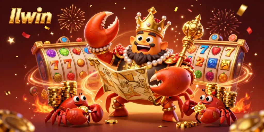 Engage in thrilling slot adventures with llwin’s vibrant casino illustration featuring a majestic crab emperor and dynamic game elements.