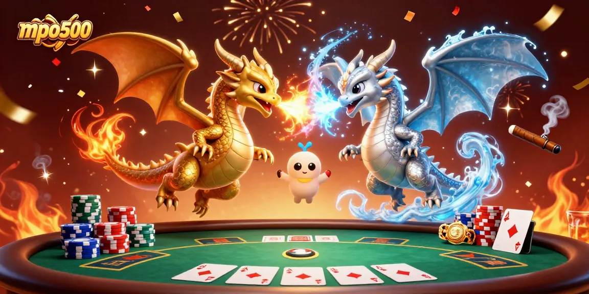 Experience thrilling gameplay with mpo500 as dragons battle in a vibrant poker scene.