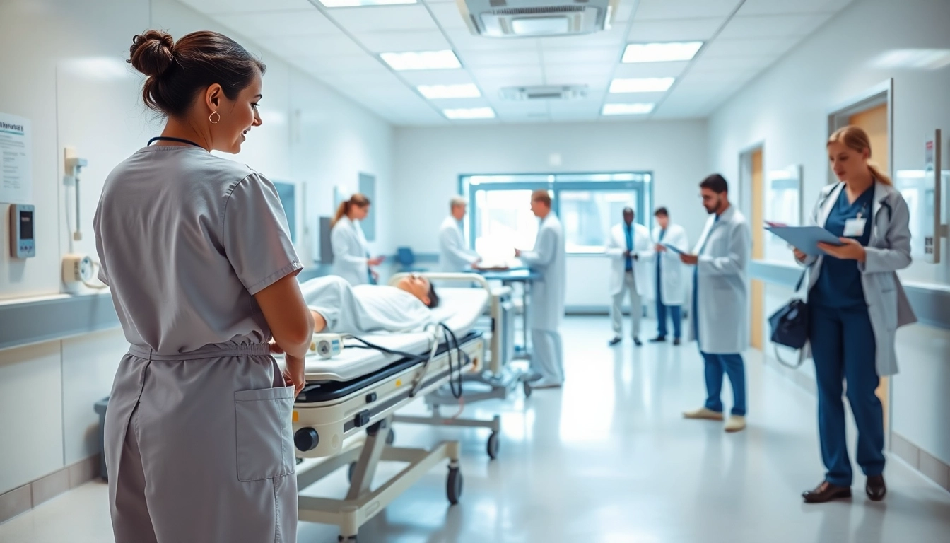 Emergency Hospital Services in action as medical staff tend to patients in a busy emergency room environment.