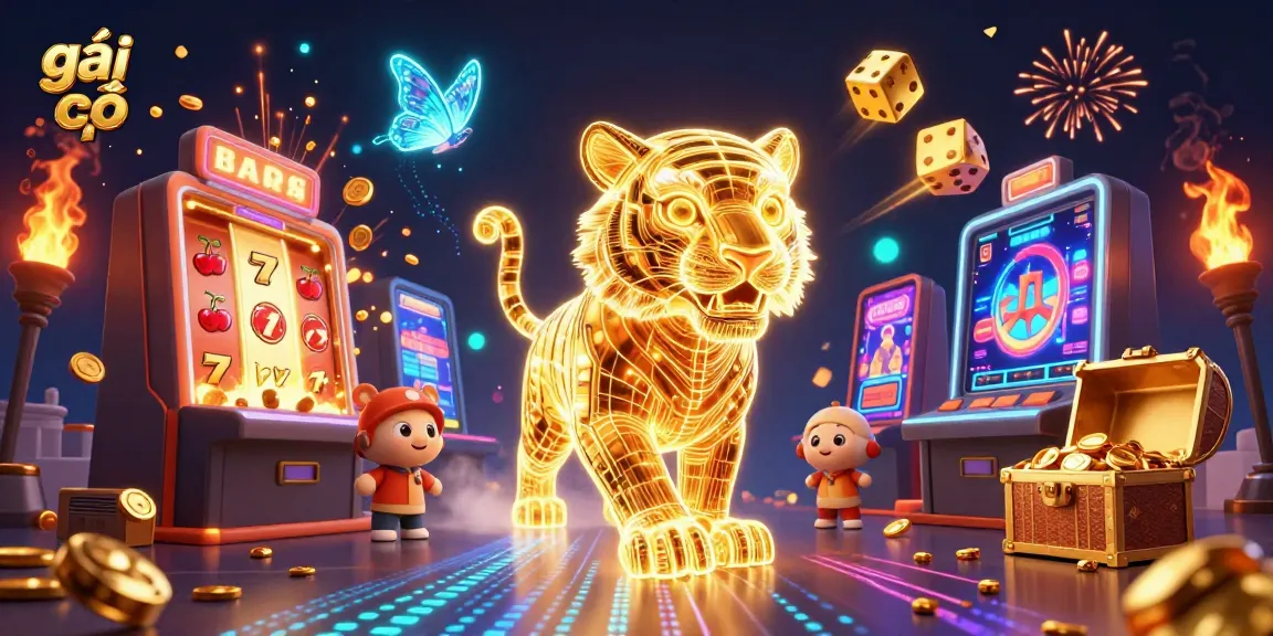 Spin for luck with the neon tiger in a vibrant digital casino landscape showcasing gái gọi-themed elements.