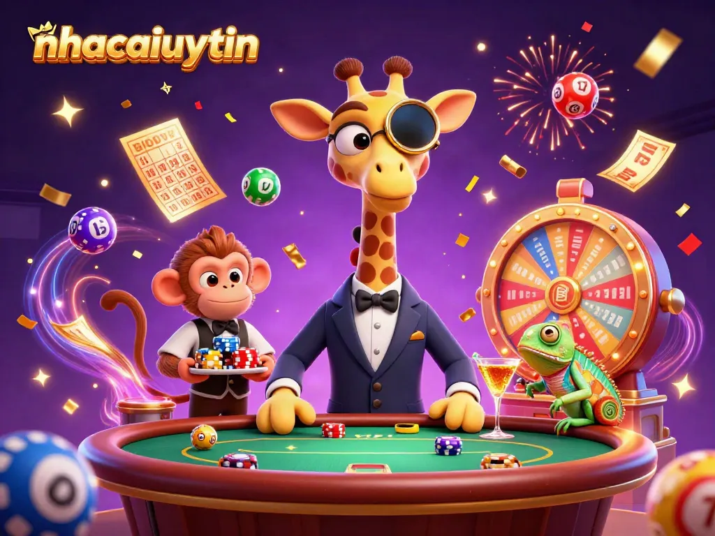 Engage with thrilling games at nhacaiuytin, illustrated with a vibrant casino scene full of excitement.