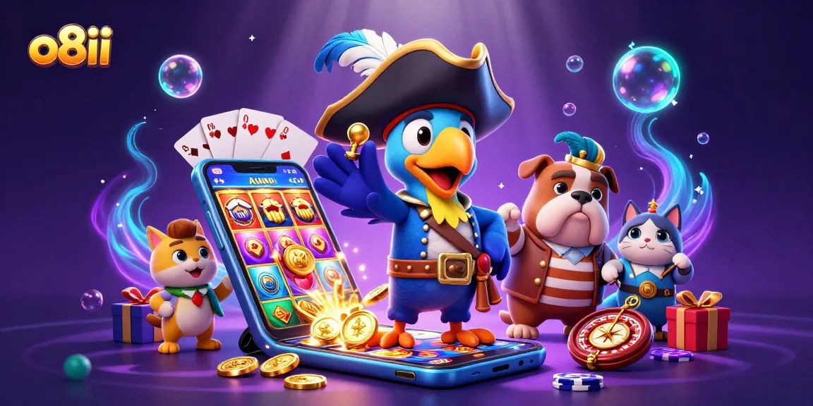 Experience the thrilling casino action at o8ii with cartoon characters and vibrant slot gaming elements.