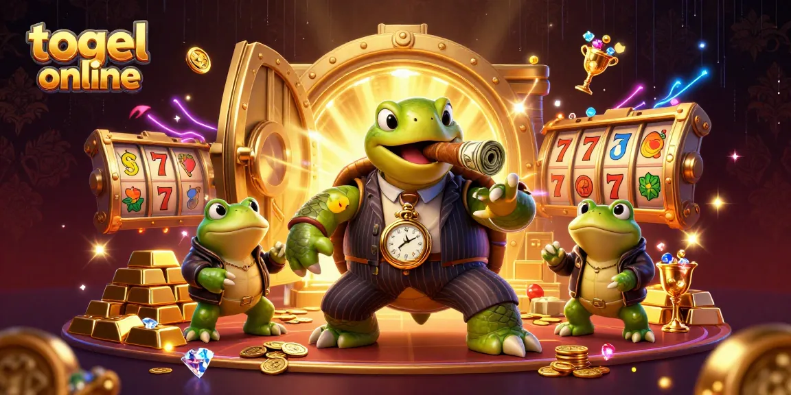 Engage with togel online action in a vibrant 3D casino scene featuring a turtle mobster and bullfrog enforcers.