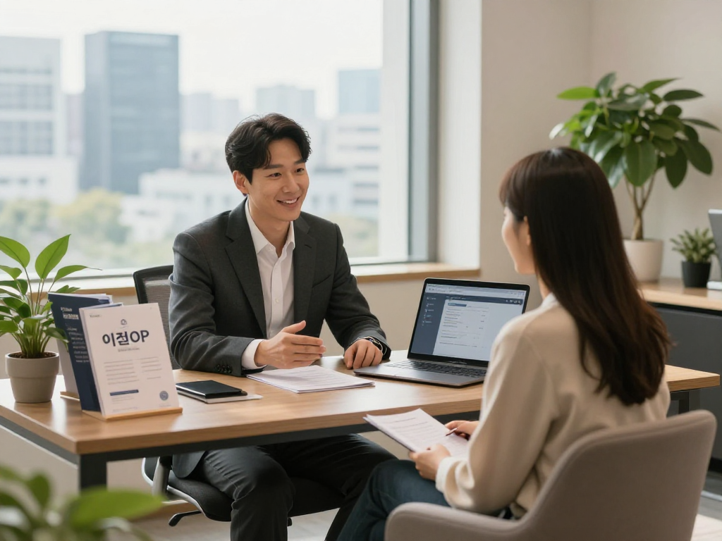 이천OP VIP 상담 공간에서 고객과 상담 중인 전문 매니저의 모습