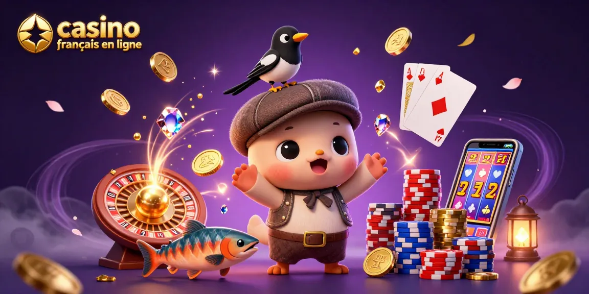 Accédez à des jeux sur le casino français en ligne avec une illustration de personnages attachants et d'éléments de jeu captivants.