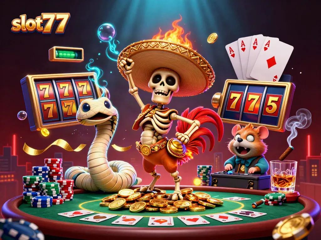 Menangkan jackpot besar dengan slot777 dalam suasana kasino penuh warna.