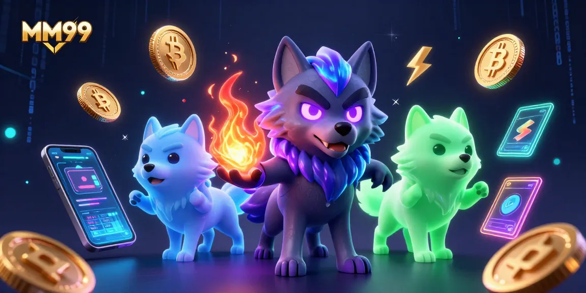 Bet and win at MM99 with thrilling 3D gaming experiences amid glowing crypto elements.