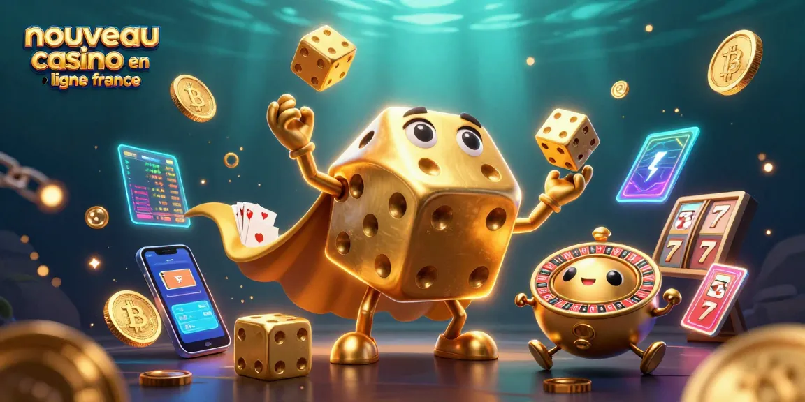 Jouez à nouveau casino en ligne France avec des dés dorés et des éléments de jeu numérique.