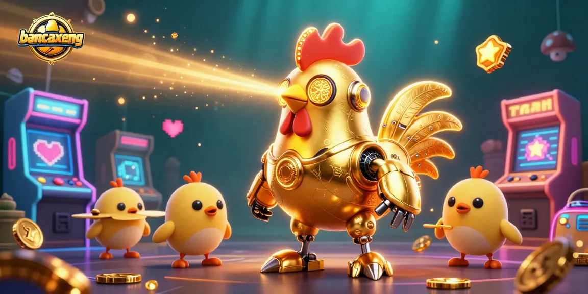 bancaxeng captivates players with a dazzling 3D underwater arcade scene featuring a futuristic rooster shooting laser beams.