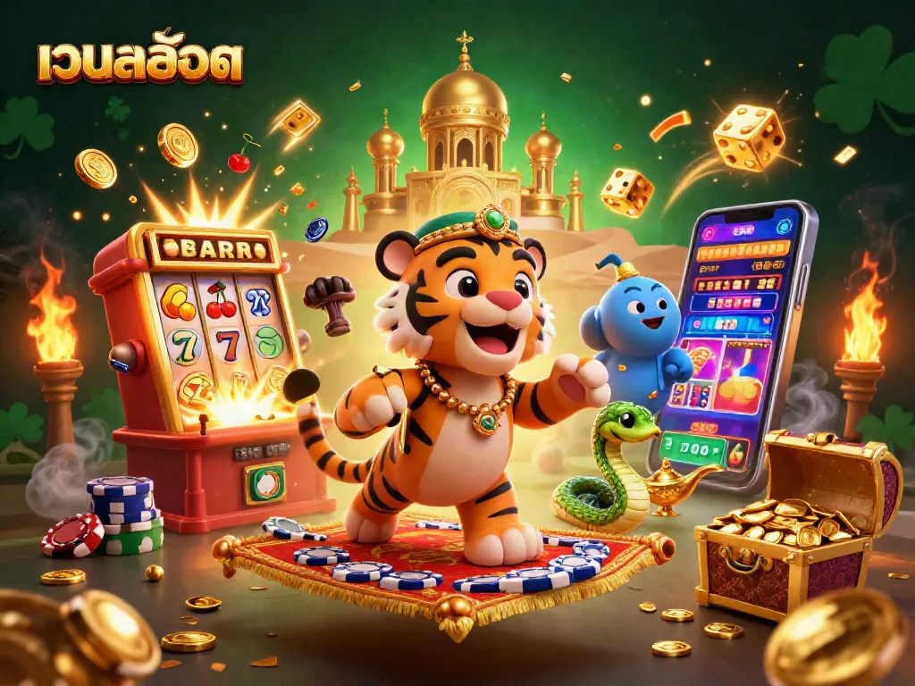 เล่นสล็อตในเว็บสล็อตกับสัญลักษณ์โชคดีมากมายในภาพประกอบนี้