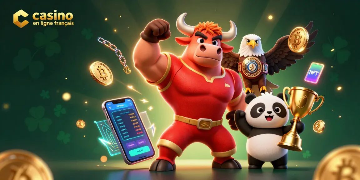 Vivez l'excitation du casino en ligne francais avec un taureau légendaire, une aigle et un panda.