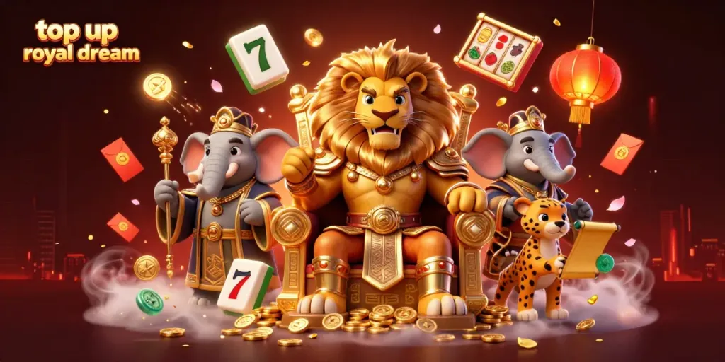Top up royal dream dengan mudah melalui ilustrasi kasino digital yang menampilkan karakter unik dan elemen permainan menyenangkan.