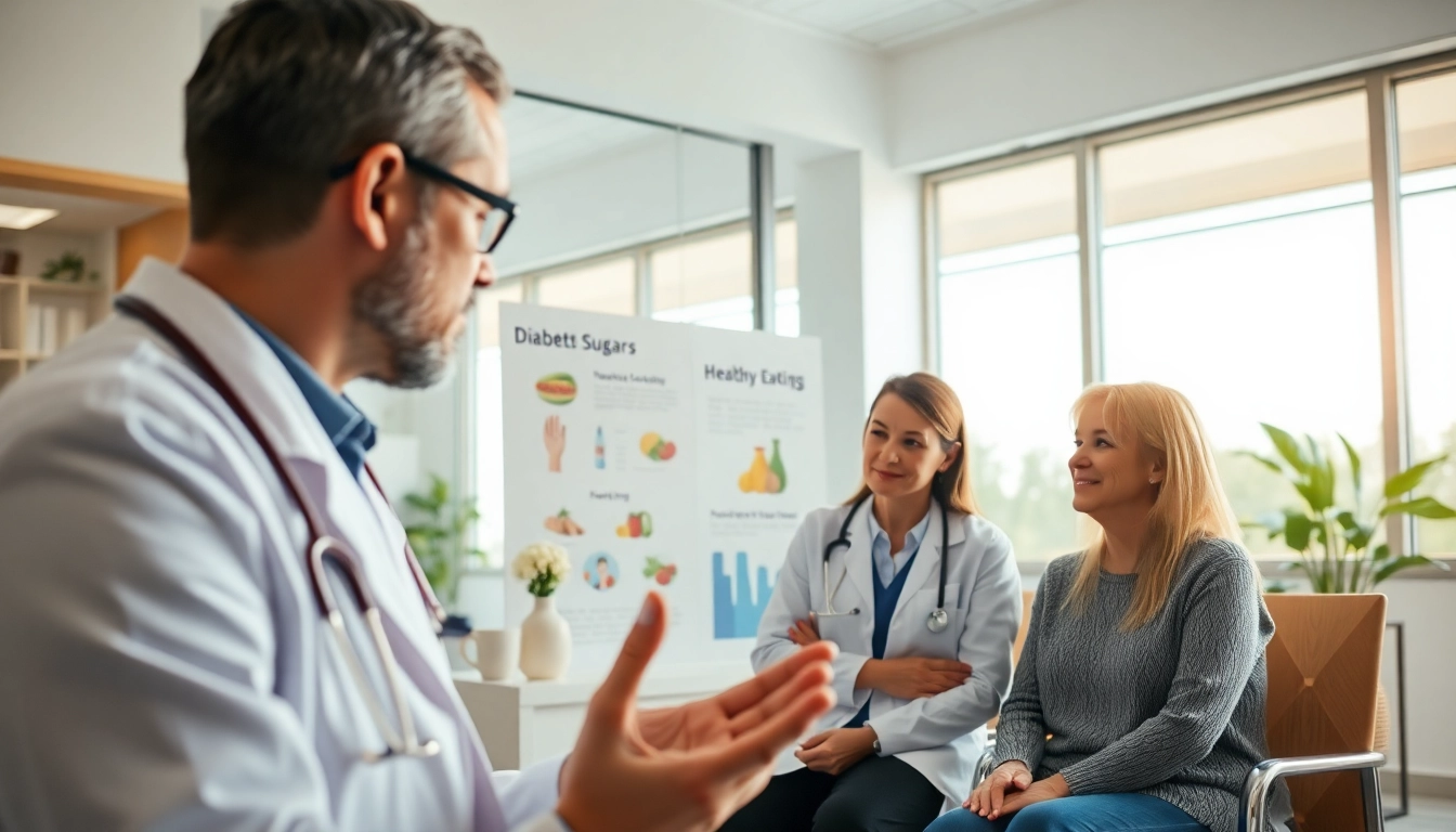 Engaging conversation about Diabetes Management between a doctor and patient in a bright clinic.