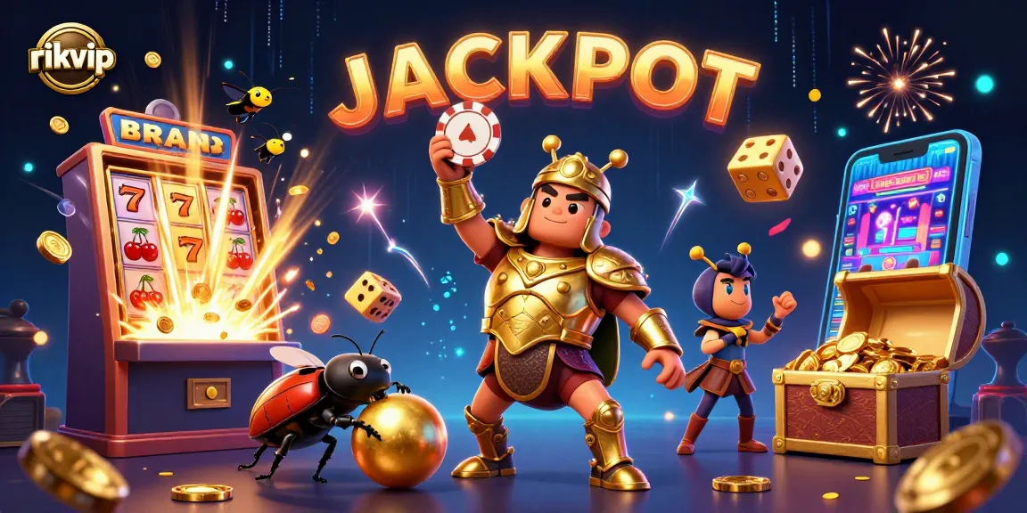 Experience jackpot wins with rikvip in a vibrant 3D casino scene full of action and excitement.