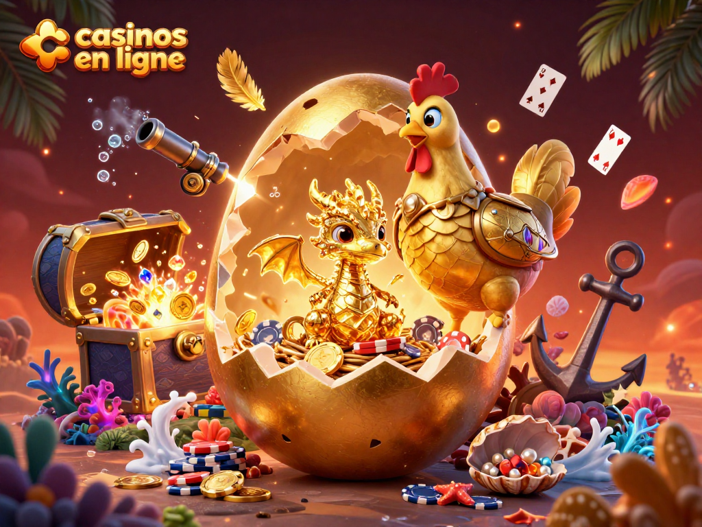 Jouez dans les casinos en ligne avec des dragons d'or et des jetons de poker.