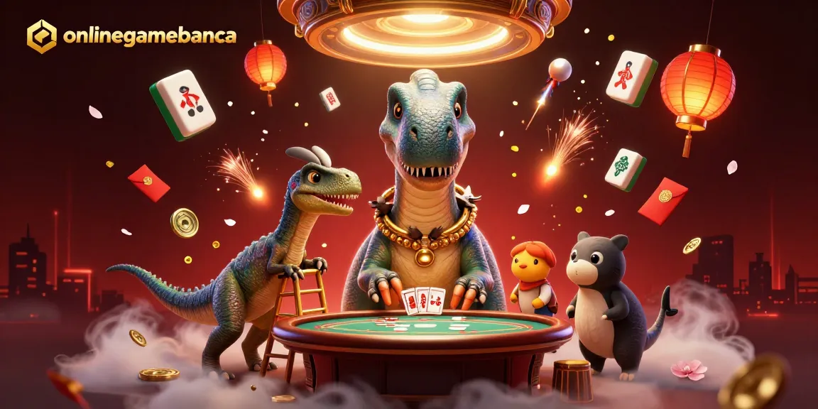 Engage with exciting gameplay at onlinegamebanca, featuring a whimsical dinosaur poker scene.