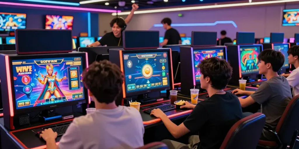 Players enjoying exciting สล็อตเว็บตรง online slot games with vivid graphics and a vibrant gaming atmosphere.