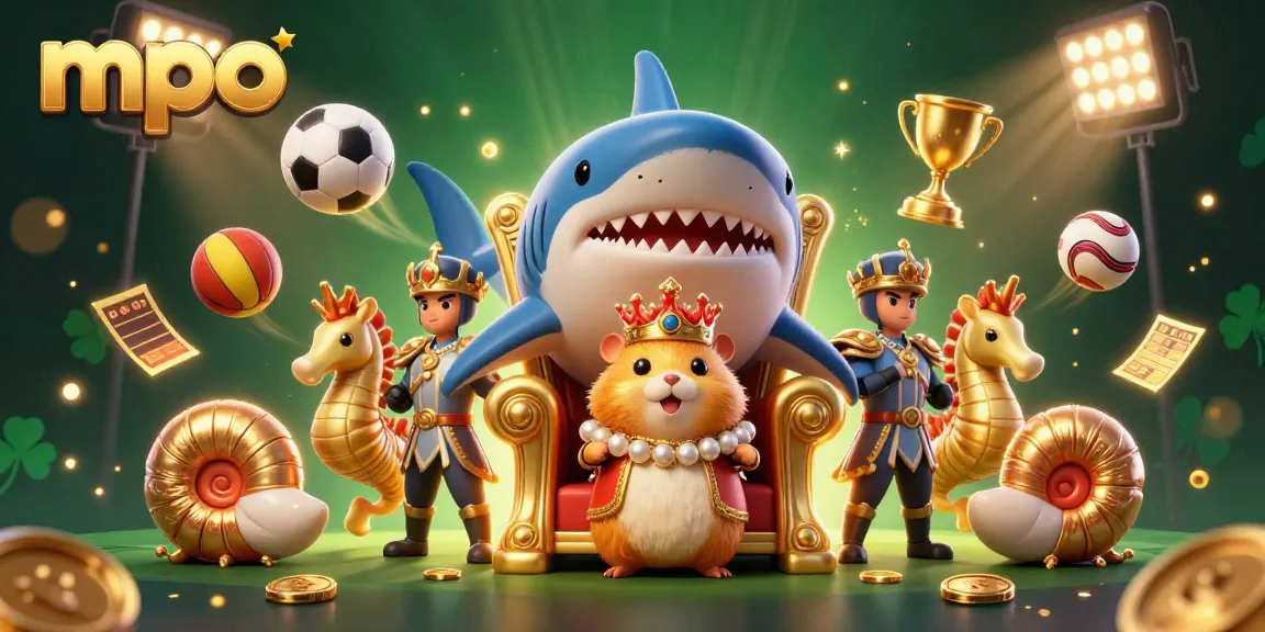 MPO features a dynamic illustration with a golden hamster king and seahorse guards amidst exciting sports elements.