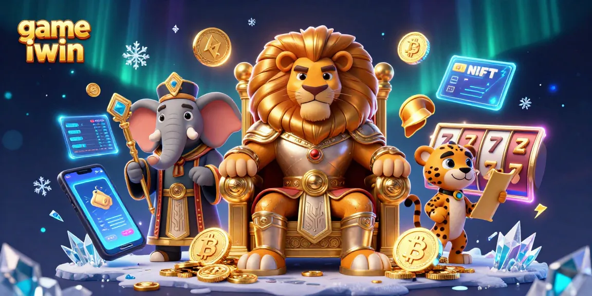 Experience game iwin with a majestic lion king and vibrant slot elements in 3D.