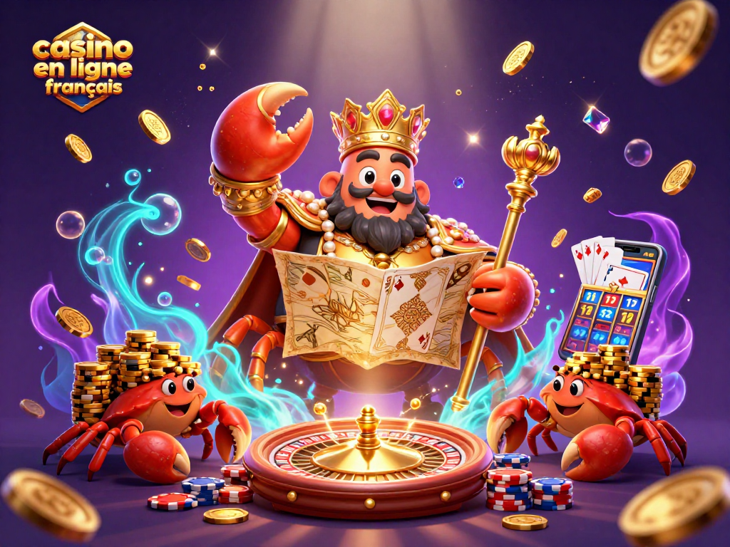 Découvrez l'univers du casino en ligne français avec un crabe empereur et ses trésors dorés.