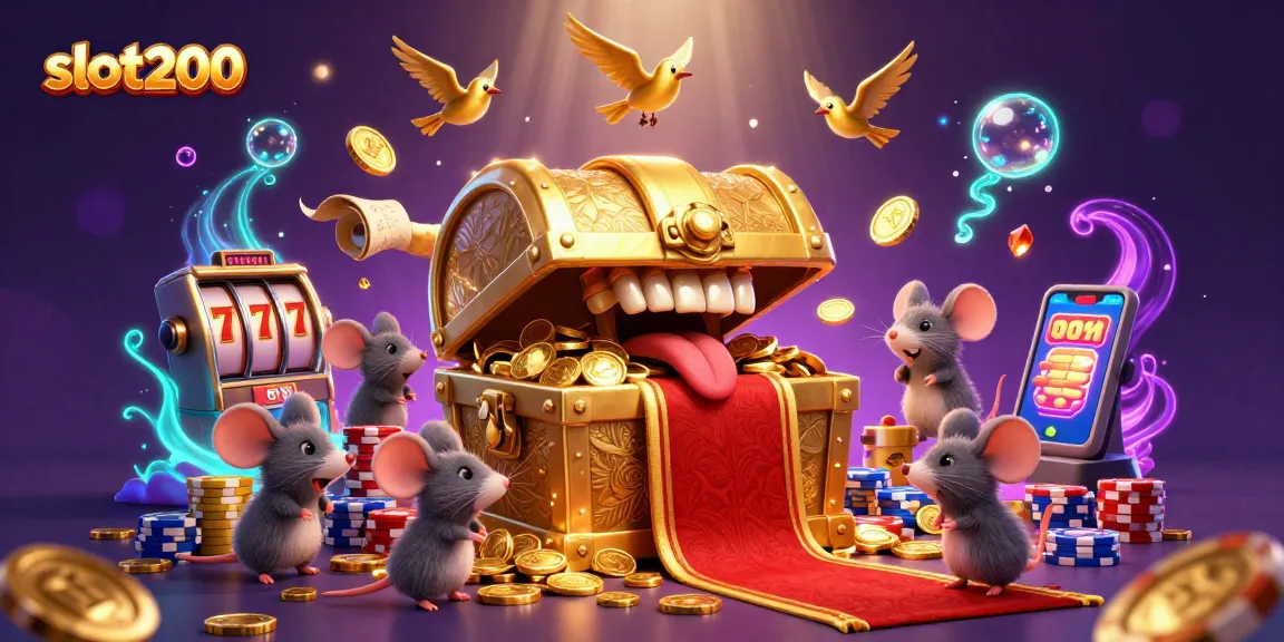 Spin the reels at slot200 and uncover treasures under a cascade of gems and gold coins in a vibrant casino scene.