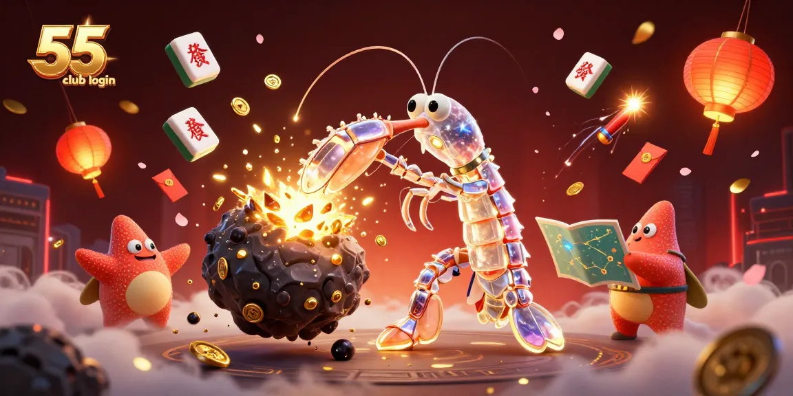 Engage with the exciting 55 club login scene featuring 3D characters and vibrant casino elements.